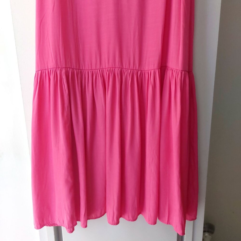 HM Bright Barbie Pink Maxi Dress Oversized Sleeveless Ruffle Hem Coastal Cowgirl - Picture 5 of 7